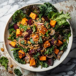 Wheat Berry and Roasted Vegetable Salad with Kale