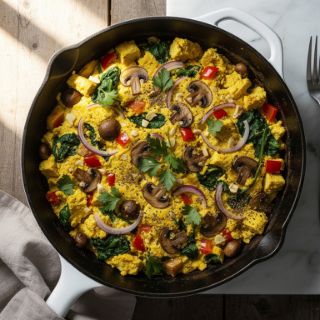 Scrambled Tofu Casserole with Mushrooms and Spinach
