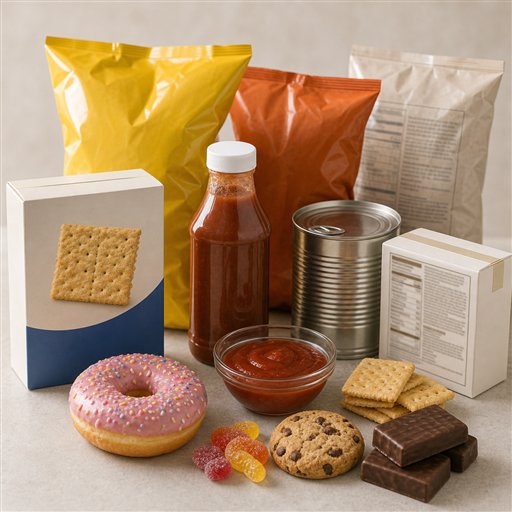 Packaged foods and additives on a table